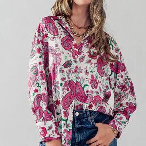 PINK PAISLEY PRINT BUTTON DOWN SHIRT
